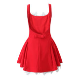 Purpdrank  Sexy Spliced Lace U Collar Big Backless Sling Dress Woman Low Slim Waist Pleated Swing Ball Gown Mini Tank Dresses Robe