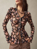 Purpdrank  Print Blouse Women Stand Collar Single Breasted Shirts Long Sleeve Vintage Fashion Top Spring Summer New Female Blouse