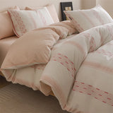 Purpdrank  New Class Duvet Cover Knitted Cotton Printing Small Fresh King Size Queen Size Set Bed Sheet Bed Hat 4Pcs Set