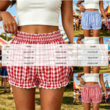Purpdrank  Women Plaid Ruffle Bloomers Shorts Elastic High Waist Bavarian Oktoberfest Beer Festival Dirndl Bottom Casual Gingham Short Pant