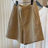 Purpdrank  Summer Vintage Cotton and Linen Women's Wide Leg Shorts 2025 New High Waist Solid Casual Loose A-line Short Pants Female