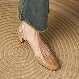 Purpdrank  New Summer Party Genuine Leather Sandals 6cm High Heel Women Shoes Retro Round Toe High Heels Shoes Slingback Office Daily