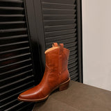 Purpdrank - 2023 New Winter Chelsea Boots for Woman Genuine Leather Pointy Toe Wedge Heel Ankle Boots Simple Comfortable Cowboy Boots Female