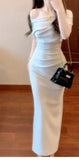 Purpdrank  French Slanted Shoulder, Off-shoulder, Swung Collar, Mid-length, Irregular Waist, Hip-hugging Pleated Dress, New Summer Style