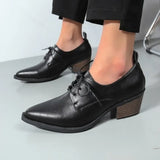 Purpdrank  Spring Split Leather Women Shoes Pointed Toe  Heels Lace Loafers Shoes for Women French Retro Casual Shoes