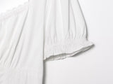 Purpdrank  Women White Bow V neck Spliced Lace High Waist Midi Dress Woman Retro French style Short Puff Sleeve Dresses Holiday Robe