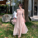 Purpdrank  Pink Fairy Tank Dress New Style Women's Beach Vacation French Style Dress Sleeveless Summer Clothing Forest System