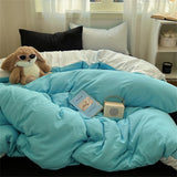 Purpdrank  Bed Linen Bedding Set Solid Color Stripes Printing Washed Cotton Bedroom Decor Duvet Cover Pillowcase Bedspread Four Piece Sets