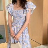 Purpdrank  Summer Bohemian Floral Printed Women's Dress 2025 Flying Sleeve Square Collar Casual Loose Umbrella Long Dress Female