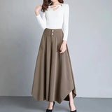 Purpdrank Irregular Loose Wide Leg Pant High Waist Casual Skirt Pant Women Clothing Solid Elegant Trouser French Pocket Autumn Office Lady