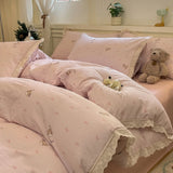 Purpdrank  INS Korean Style2025 New Yungan Cotton Wrinkled Double-layer Yarn Lace Bedding Sets
