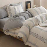 Purpdrank  New Class Duvet Cover Knitted Cotton Printing Small Fresh King Size Queen Size Set Bed Sheet Bed Hat 4Pcs Set