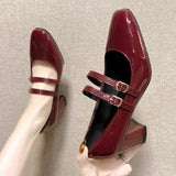 Purpdrank  Elegant Women's Chunky Heels Mary Jane Shoes Square Toe Double Ankle Strap Pumps for Women Patent Leather High Heels Party Shoes