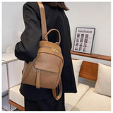 Purpdrank  Fashion Soft Backpack Large Capacity PU Leather School Bag Casual Multifunction Shoulder Bag Women Multifunction Handbag