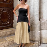 Purpdrank  Summer Elegant French Cotton and Hemp Skirt Women's High End Strapless Vest  Long Two-piece Set