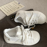 Purpdrank  Korean Chic Retro Shell Head White Shoes Women's New Versatile Laced Casual Sports Board Shoes De Xin Shoes Cross Buckle