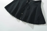 Purpdrank  Holiday Front Cross Lacing up Bandage Bow Zipper Waist Mini Skirt Women White Spliced Lace Hem Ruched Swing A-lined Skirts Black