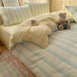 Purpdrank  Striped Bedding Set INS Nordic Girls Soft 100% Cotton Bed Sheet Queen King Size Duvet Set Comforter Set Pillowcase Bed Linens