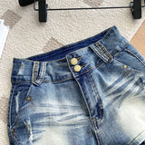 Purpdrank  American Retro Denim Shorts For Women Summer New Casual Ripped Tight Hot Pants Fashion Washed Distressed Hot Girls Shorts