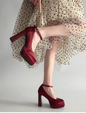 Purpdrank  Spring Thick Heel Women Mary Jane Shoes Fashion Ankle Strap Ladies Elegant Wedding Party Pumps