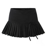 Purpdrank  Y2K Twill Low Waist Pleated Mini Skirt American Retro Side Zipper Short Skater Skirts With Shorts lining