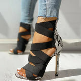 Purpdrank  Sexy Women's Summer Stiletto Sandals High Heels with Elastic Strap and Zipper Bag Heel Fashion Off-white Shoes Sandals Women