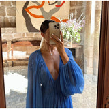 Purpdrank  Elegant Long Dress Women Loose Chiffon V Neck Long Sleeves High Waist Vestidos Female 2025 Spring Summer Solid Evening Dresses