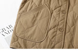 Purpdrank  Thiened Lightweight down Cotton Jaet Women's Autumn Winter Loose Retro Diamond Pattern Sandwich Cotton Warm Coat