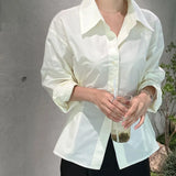 Purpdrank  Spring Summer Casual Women White Shirt Elegant Waist-Tight Long Sleeve Office Lady Blouse Korean Temperament High Quality Shirts