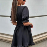Purpdrank  Elegant Puff Short Sleeve V Neck Ruffle Birthday Evening Guest Mini Dress Clubwear 2025 Summer Women Corset Party Pleated Dress