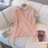 Purpdrank  Lace Criss-Cross Knitted Sweaters Women's Autumn Winter Sexy Hollow Out Pullovers Popular V-neck Long Sleeve Slim Tops Knitwear
