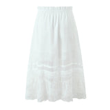 Purpdrank   Holiday White Spliced Lace Semi Sheer Long Skirt Women Bow Lacing up Elastic Waist See Through A-lined Midi Skirts Boho