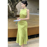 Purpdrank  Jacquard Cheongsam Dress for Women Summer Retro Chinese Style Sleeveless Modified New Chinese Style Dress