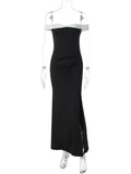 Purpdrank  Elegant Color Match Off Shoulder Long Dress for Women Sexy Sleeveless Slim Waist High Slit Evening Party Club Maxi Dress