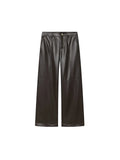 Purpdrank  European style new women's fashionable and versatile simple solid color faux leather straight leg pants