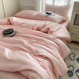 Purpdrank  Nordic Summer Washed Ice Silk Bedding Set with Sheet Duvet Cover Pillowcase Single Couple Bedsheet King Queen Double Twin Size