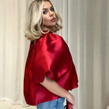 Purpdrank  Spring New Women's Fashion Style Loose and Versatile Satin Bubble Sleeves Loose Short Top