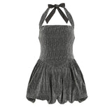 Purpdrank  Fashion New Glitter Halter Dress Sexy Sleeveless Backless Slim Fit & Flare Mini Party Night Out Dress for Women Clubwear