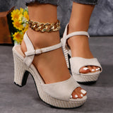 Purpdrank  Ankle Strap High Heel Sandals for Women Summer 2025 Peep Toe Gladiator Shoes Woman Comfort Block Heel Platform Sandalias Mujer