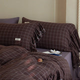 Purpdrank  Vintage French Large Ruffles Embroidery Wide Edge 100% Cotton Bedding Set Duvet Cover Flat/Fitted Bed Sheet Pillowcases 4Pcs