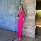 Purpdrank  summer new solid color sleeveless one-shoulder water ripple long slim-fitting women's dress