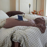 Purpdrank  Vintage French Large Ruffles Embroidery Wide Edge 100% Cotton Bedding Set Duvet Cover Flat/Fitted Bed Sheet Pillowcases 4Pcs