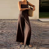 Purpdrank  Summer Elegant Lady Outdoor Commute Sets Fashion Solid Color Halter Vest And Pants Sets  Casual High Waist Wide Leg Pants Outfit