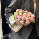 Purpdrank  Rose Crochet Handbag Spring Cute Knitted Shoulder Bag Romantic Designer Floral Hollowed Out Ladies Shoulder Bag Armpit Bag