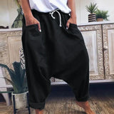 Purpdrank  Women Casual Drawstring Pockets Drop Crotch Baggy Long Trousers Harem Pants Fall Winter Home Lazy Pants Simple Streetwear Ethnic
