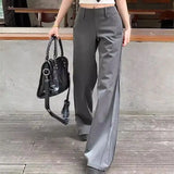 Purpdrank  Korean Gray Low Waist Wide Leg Trousers Vintage Women's Flare Pants Autumn Office Lady Wear Casual Baggy Drappy  Pants 530A