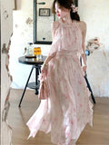 Purpdrank  French Style Sweet Elegant Women Dress Y2k Summer Casual Slim Halterneck Evening Dress Fashion Fairy Chic Vintage Party Outfits