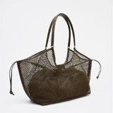 Purpdrank  PU LeatherWomen's Large Capacity Woven Bag Beach Travel Shoulder Bag Handheld Net Bag Fashionable Simple Travel Bag