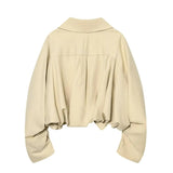 Purpdrank  Spring Khaki Peter Pan Collar Safari Coat Single-breasted Buttons Raglan Sleeve Jacket Women Front Shirring BUD Loose Outerwear