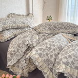 Purpdrank  3/4Pcs Korean Floral Lace Ruffles 100% Cotton Bedding Set Single Queen king Duvet Cover Set Flat/Fitted Bed Sheet Pillowcases